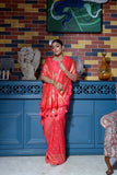 Vsaree Red Raw Silk Saree With All Over Zari Weaving Pattern And Zari Border And Blouse