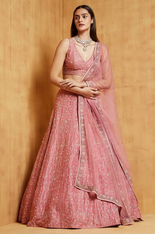 WOMEN'S BABY PINK MALAI SILK SATIN EMBROIDERED BEAUTIFUL PARTY WEAR LEHENGA CHOLI