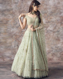 WOMEN'S LIGHT-GREEN DESIGNER EMBROIDERD AND SEQUINS WORK PARTY WEAR LEHENGA CHOLI