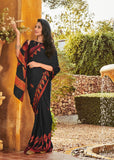 Vsaree Black Cotton saree And Printed Border & Printed Pallu With Blouse Piece