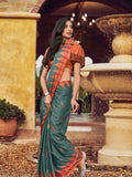 Vsaree Green Cotton saree And Printed Border & Printed Pallu With Blouse Piece