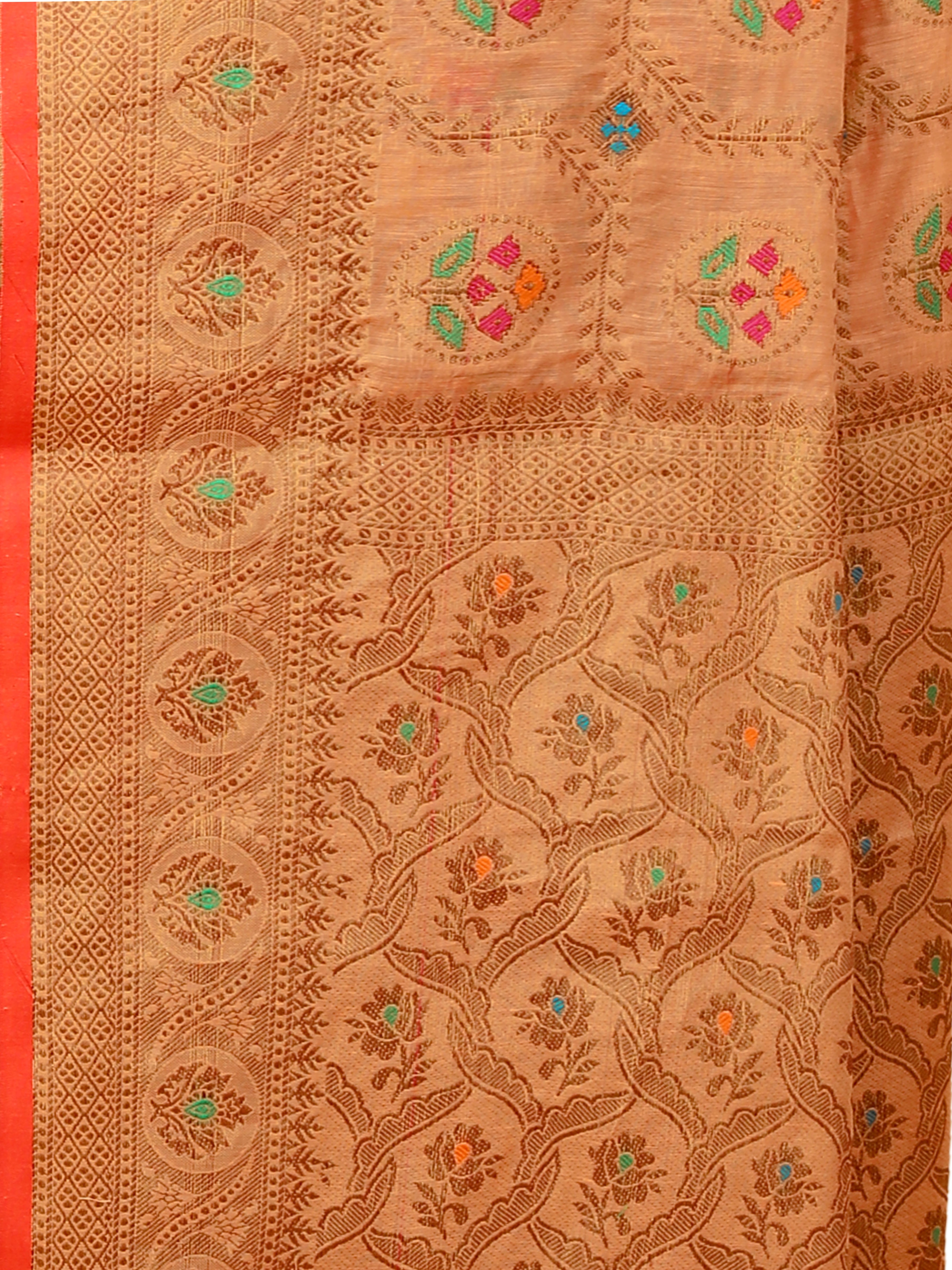 Vsaree Banarasi Cotton Blend Saree With Flower Design Border And Blouse