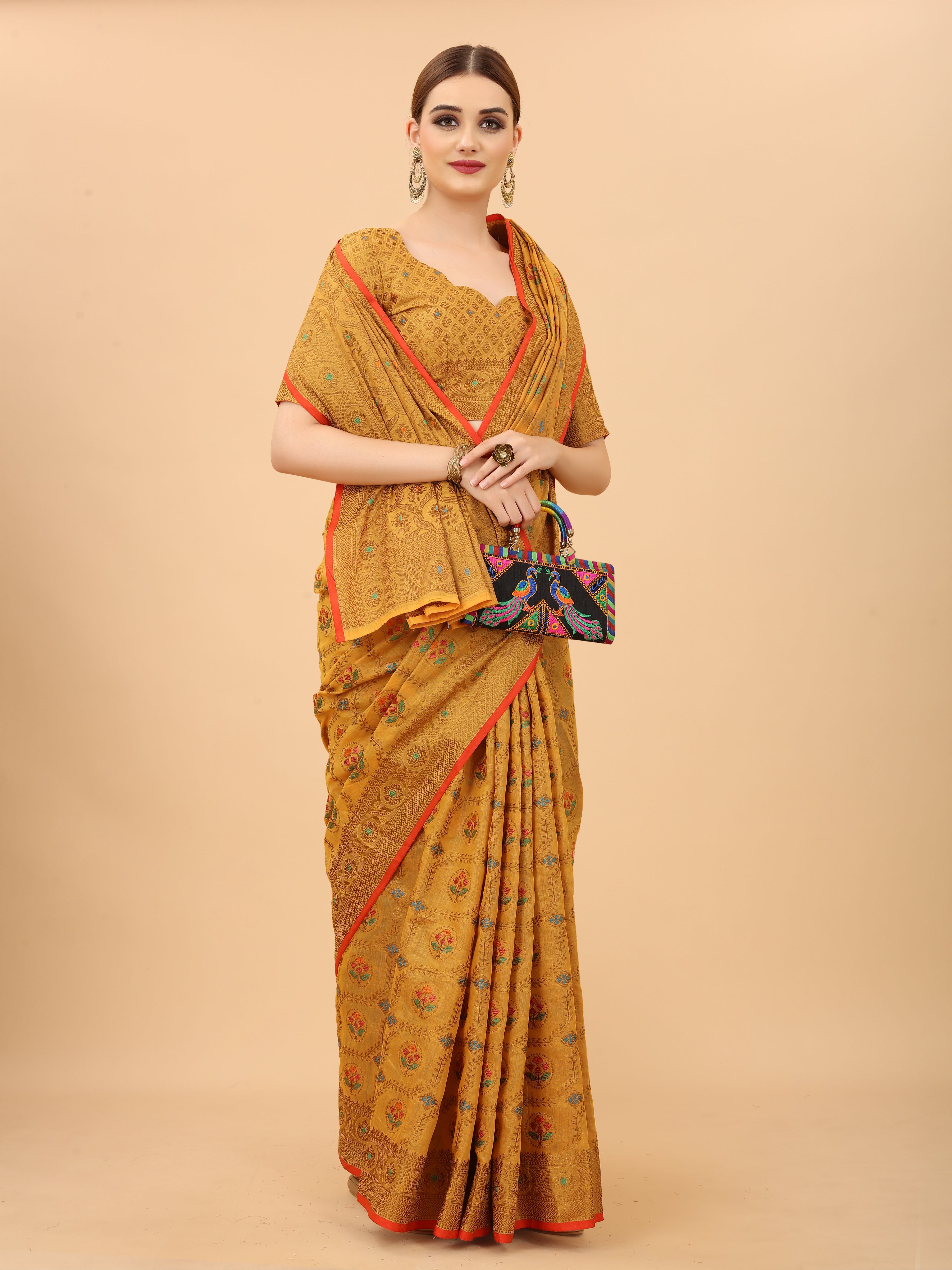 Vsaree Yellow Linen Cotton Saree Zari Weaving Border And Fancy Pallu With Blouse