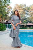 Vsaree Grey Cotton saree And Less Border & Printed Pallu With Blouse Piece