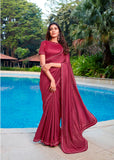 Vsaree Maroon Cotton saree And Less Border & Printed Pallu With Blouse Piece