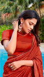 Vsaree Red Cotton saree And Less Border & Printed Pallu With Blouse Piece