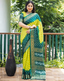 Designer Bandhani Soft Silk Saree And Pure Golden Zari Border With Heavy Rich Pallu