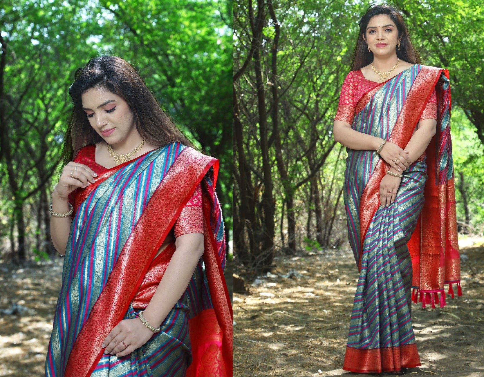 Designer Banarasi Leheriya Design Soft Silk Saree With Pure Golden Zari Border