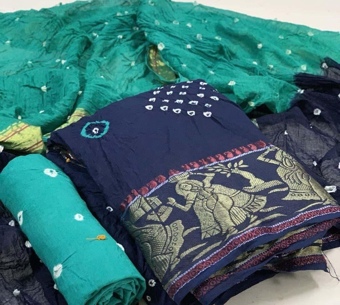 Zooara Teal Color Cotton Function And Wedding Dress Matrials With Bottom And Dupatta