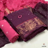 Zooara Wine Color Cotton Function And Wedding Dress Matrials With Bottom And Dupatta