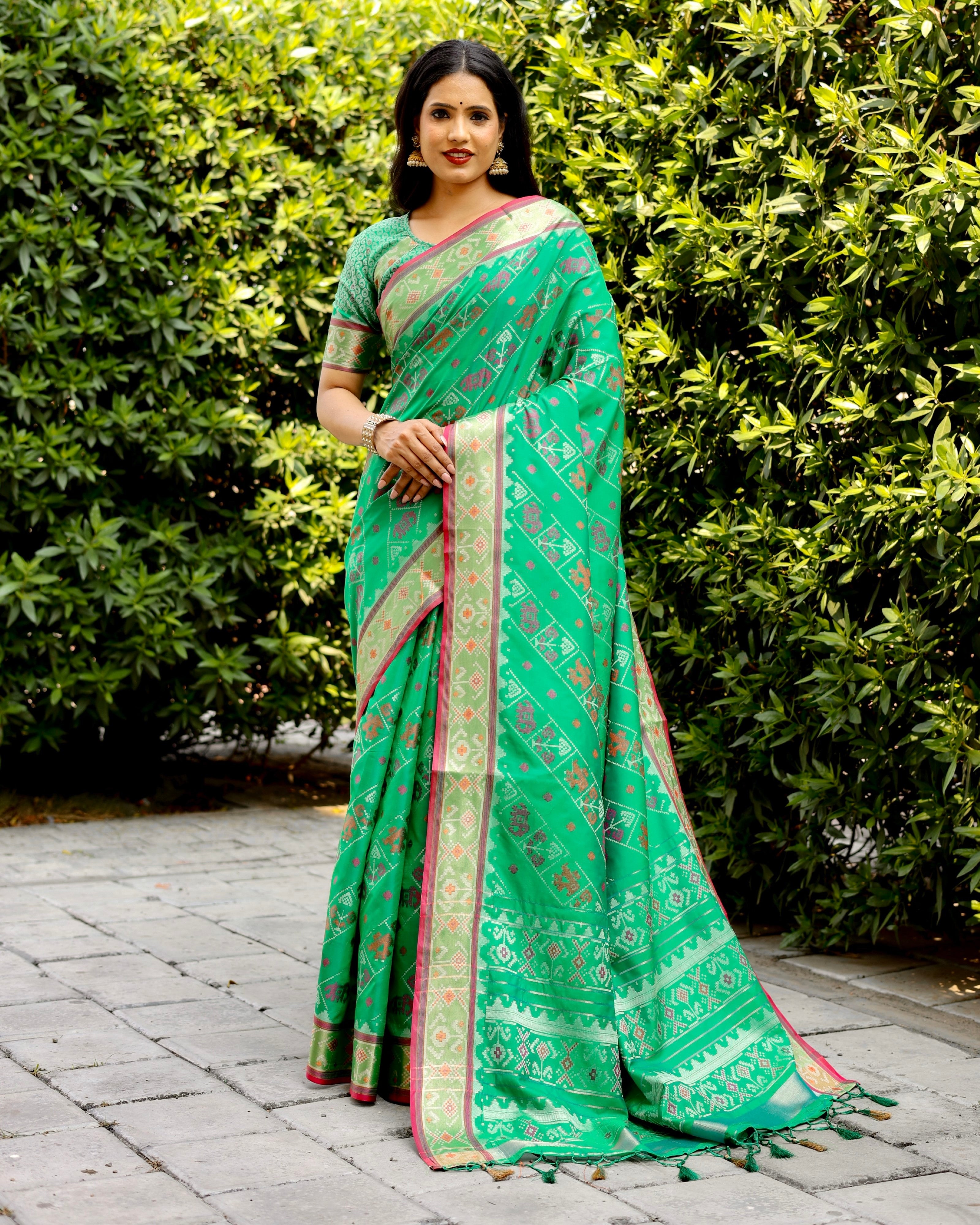 Vsaree Multi Color Designer Patola Paithani Saree With Rich Pallu And Blouse