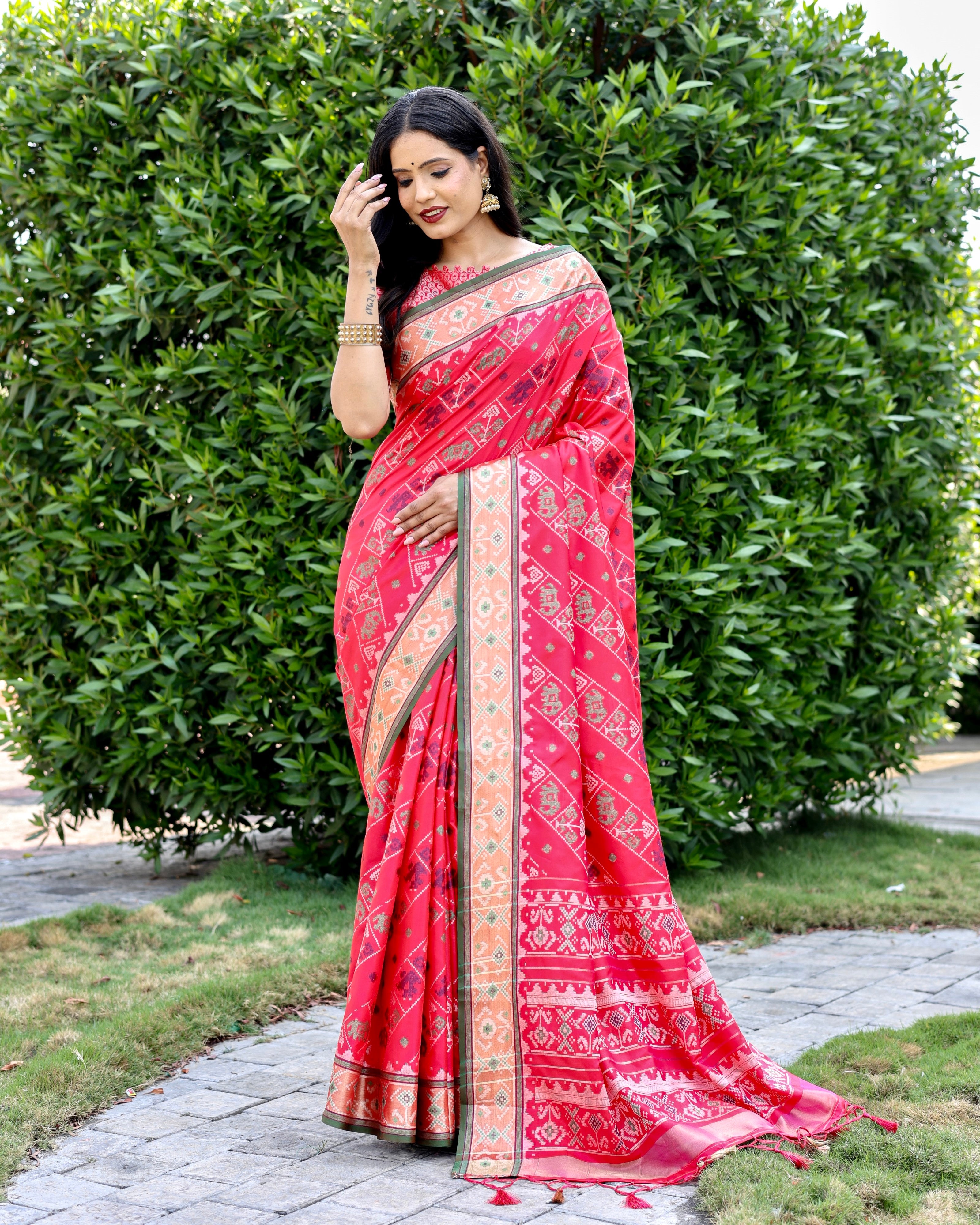 Vsaree Multi Color Designer Patola Paithani Saree With Rich Pallu And Blouse