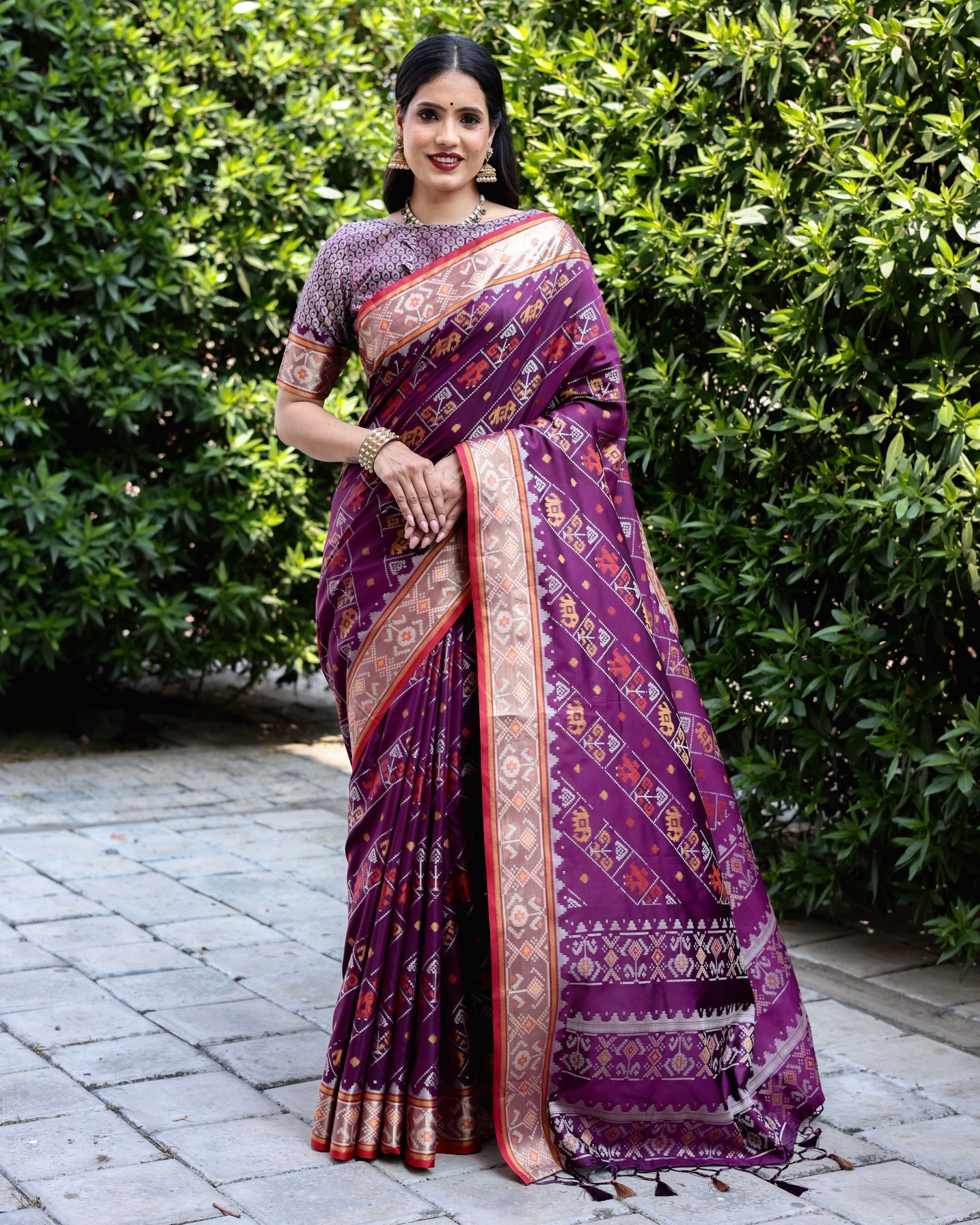 Vsaree Multi Color Designer Patola Paithani Saree With Rich Pallu And Blouse