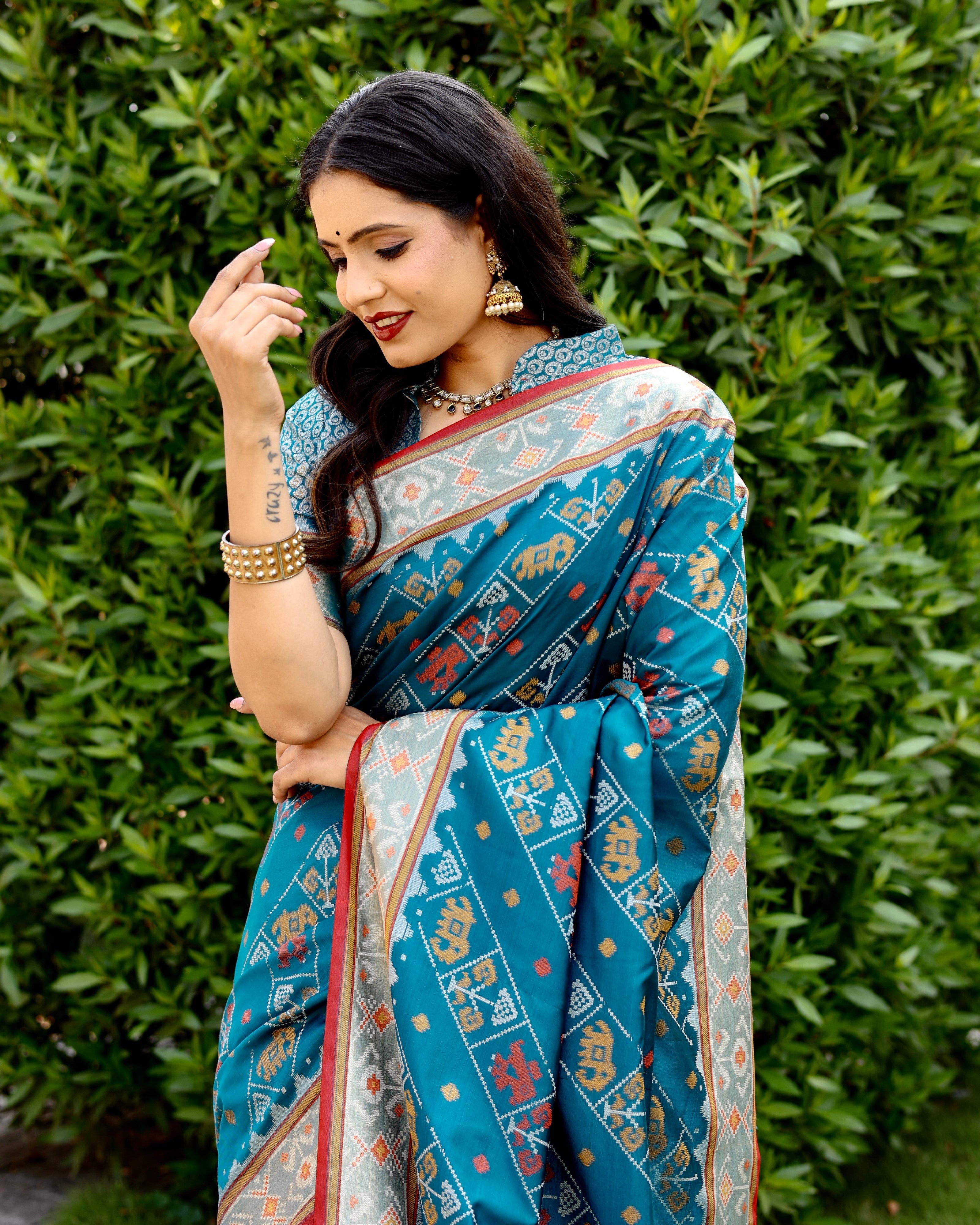 Vsaree Multi Color Designer Patola Paithani Saree With Rich Pallu And Blouse