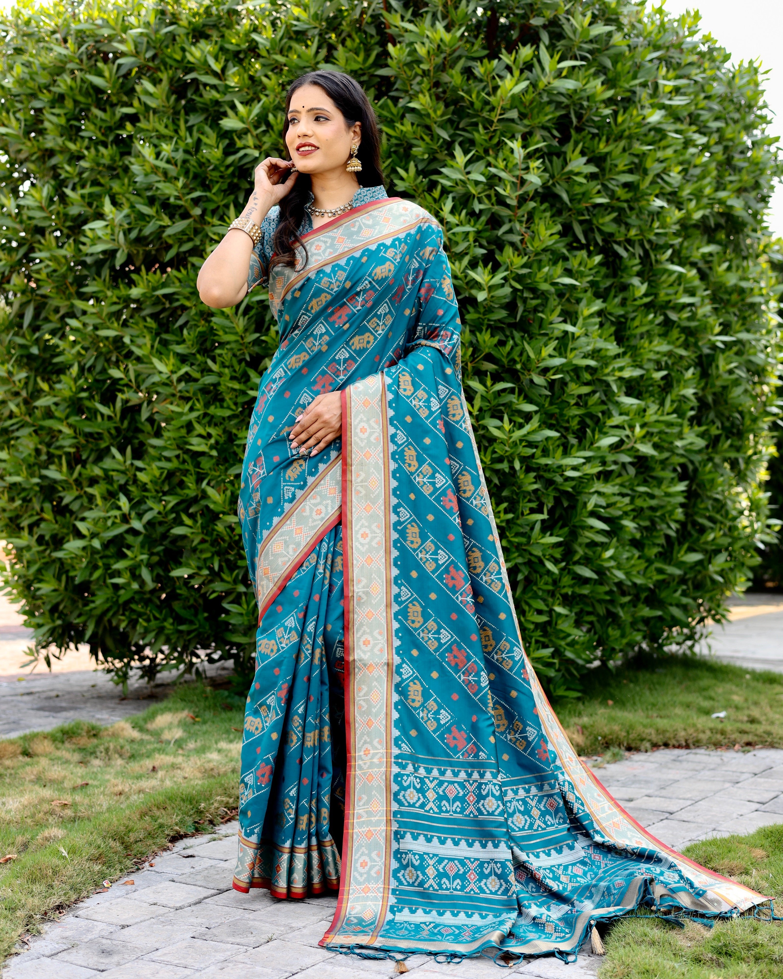 Vsaree Multi Color Designer Patola Paithani Saree With Rich Pallu And Blouse