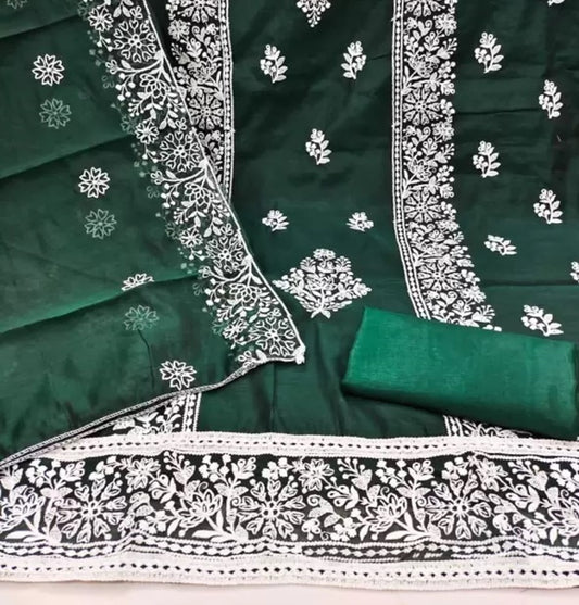 Zooara Green Color Chanderi Function And Wedding Dress Matrials With Bottom And Dupatta