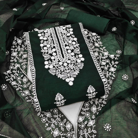 Zooara Green Color Chanderi Function And Wedding Dress Matrials With Bottom And Dupatta