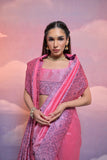 Vsaree Baby Pink Soft Raw Silk  Saree With Antique Design with Contrast Woven Pallu And Contrast Blouse