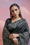 Vsaree Black Soft Raw Silk  Saree With Antique Design with Contrast Woven Pallu And Contrast Blouse