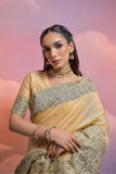 Vsaree Cream Soft Raw Silk  Saree With Antique Design with Contrast Woven Pallu And Contrast Blouse