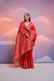 Vsaree Red Soft Raw Silk  Saree With Antique Design with Contrast Woven Pallu And Contrast Blouse