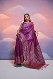 Vsaree Wine Soft Raw Silk  Saree With Antique Design with Contrast Woven Pallu And Contrast Blouse