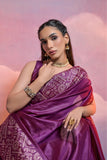 Vsaree Wine Soft Raw Silk  Saree With Antique Design with Contrast Woven Pallu And Contrast Blouse