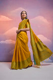 Vsaree Yellow Soft Raw Silk  Saree With Antique Design with Contrast Woven Pallu And Contrast Blouse