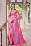 Vsaree Pink Raw Silk Saree With All over weaving Butties And weving pallu and Blouse