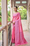 Vsaree Pink Raw Silk Saree With All over weaving Butties And weving pallu and Blouse