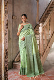 Vsaree Pista Raw Silk Saree With All over weaving Butties And weving pallu and Blouse