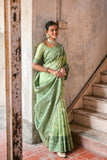 Vsaree Pista Raw Silk Saree With All over weaving Butties And weving pallu and Blouse