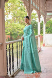 Vsaree Sea Green Raw Silk Saree With All over weaving Butties And weving pallu and Blouse