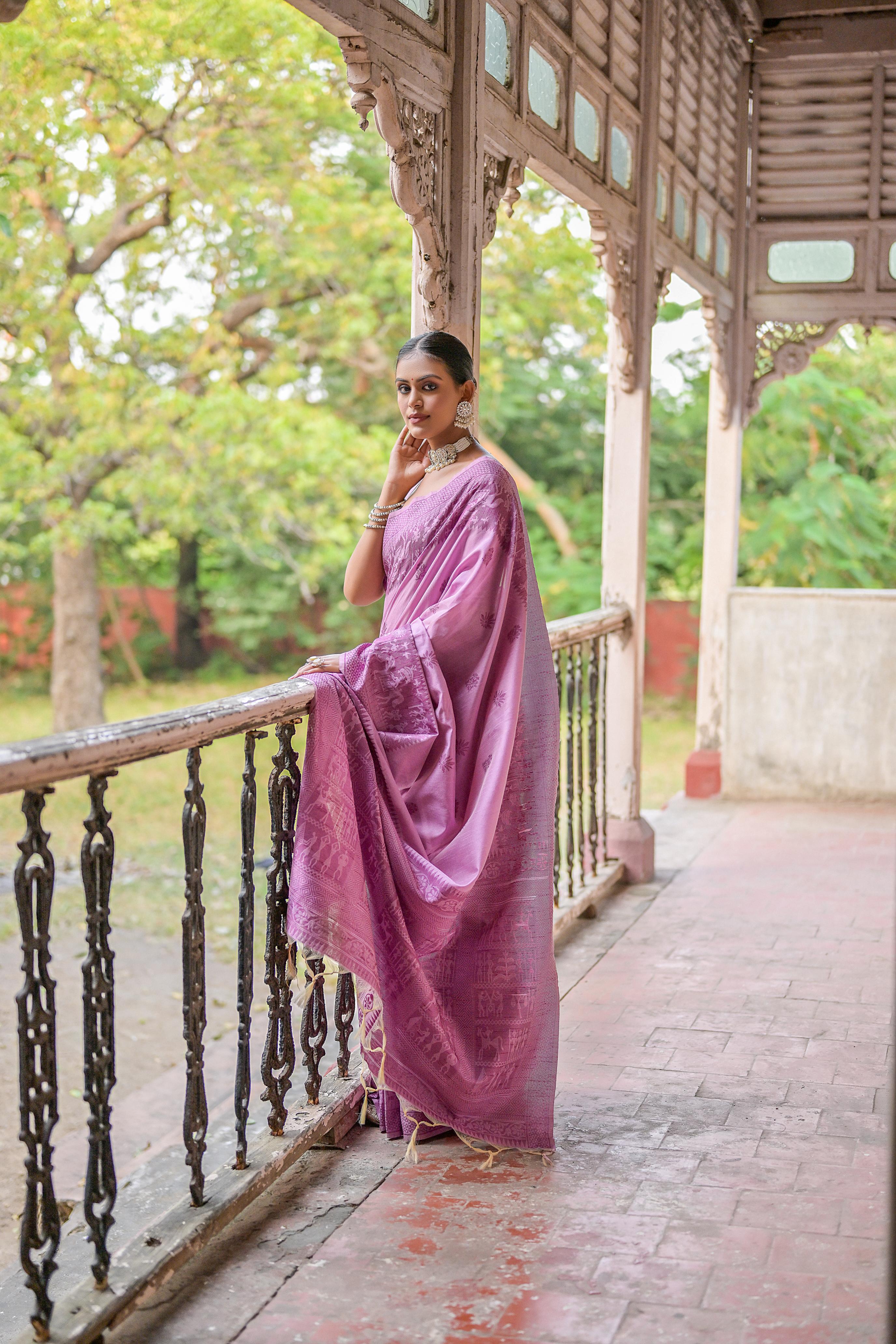 Vsaree Wine Raw Silk Saree With All over weaving Butties And weving pallu and Blouse