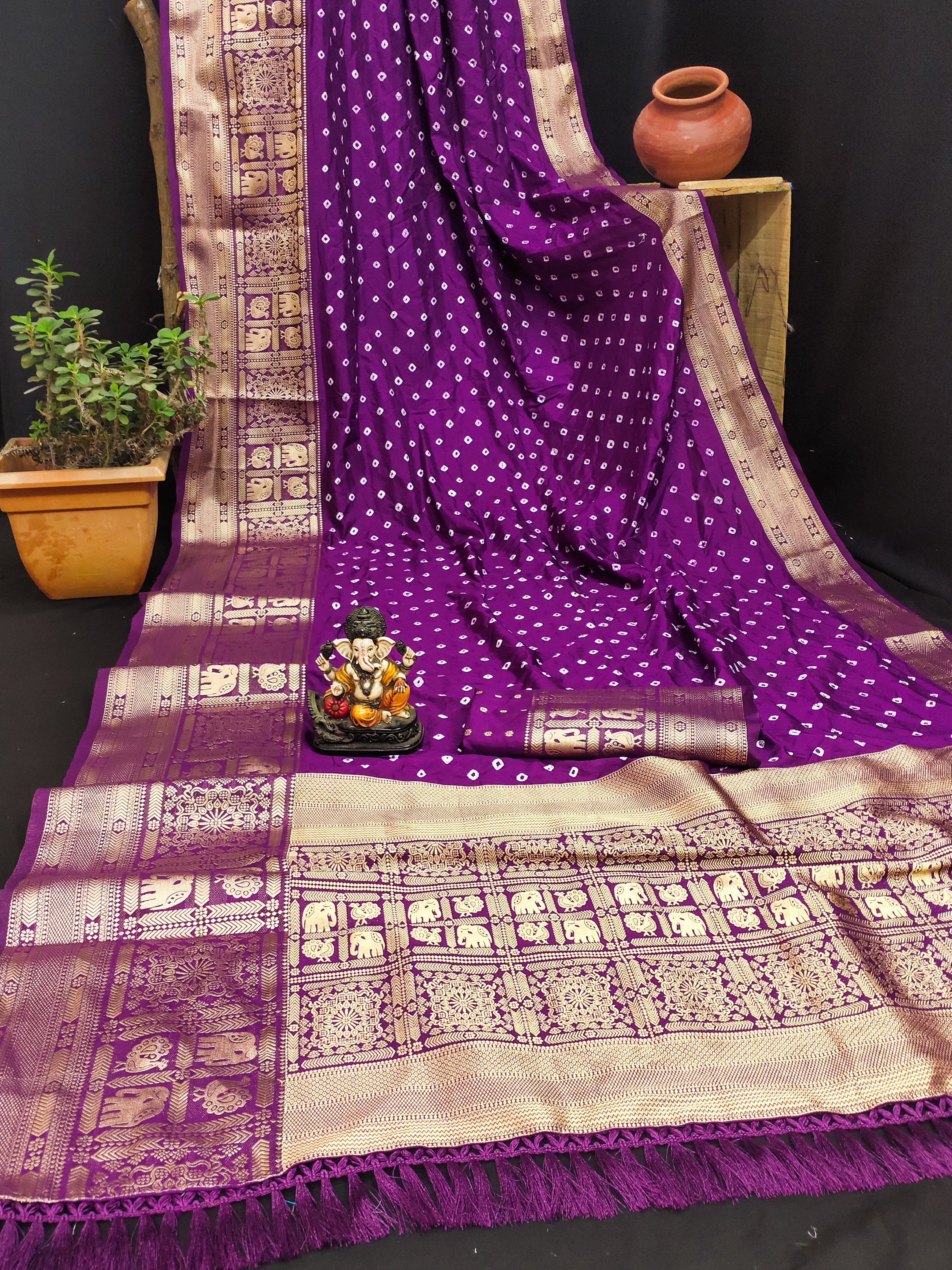 Kanjivaram Bandhani Design Soft Silk Wedding Wear Saree with Rich Pallu