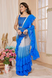 Vsaree Blue Georgette Pre-Stitched  Saree And Havy Rich Pallu With Blouse piece