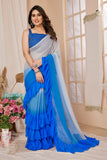 Vsaree Blue Georgette Pre-Stitched  Saree And Havy Rich Pallu With Blouse piece