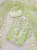 Green Organza Dress Function And Wedding Wear  Emboidery Semi Stitched  Matrials For Women