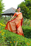 Designer Banarasi Design Soft Silk Saree With Pure Golden Zari Border And Blouse