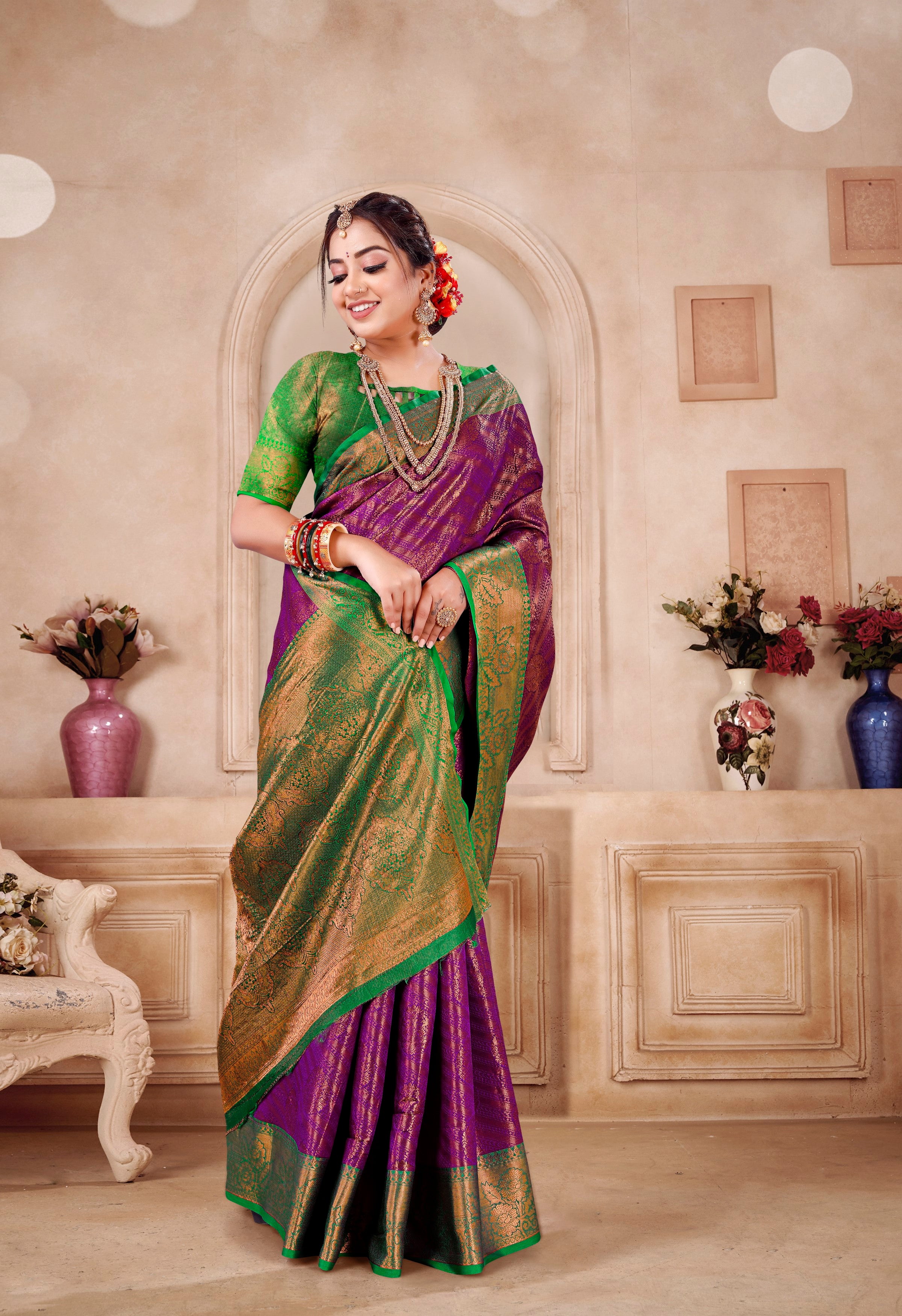 Designer Banarasi Leheriya Design Soft Silk Saree With Pure Golden Zari Border