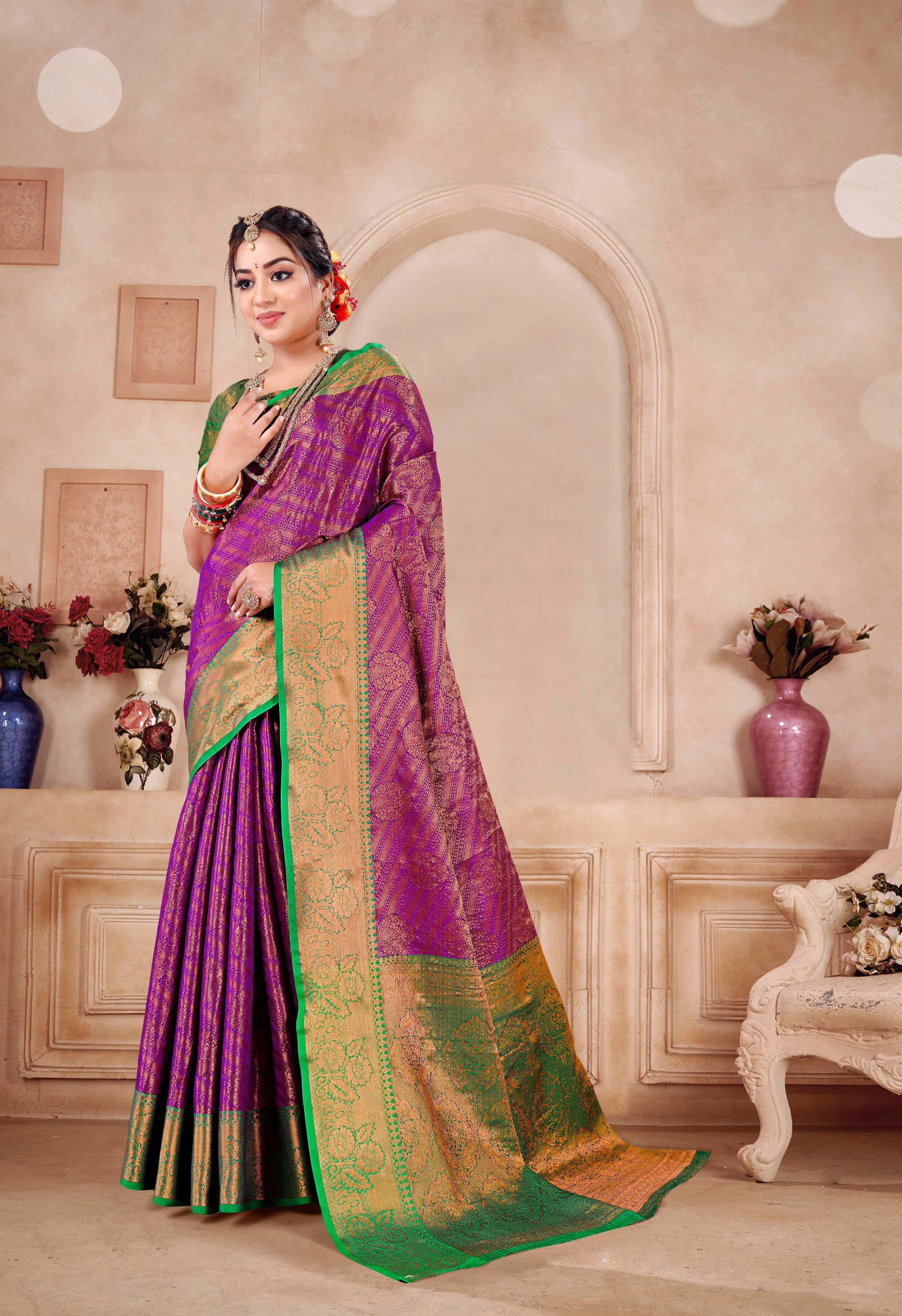 Designer Banarasi Leheriya Design Soft Silk Saree With Pure Golden Zari Border