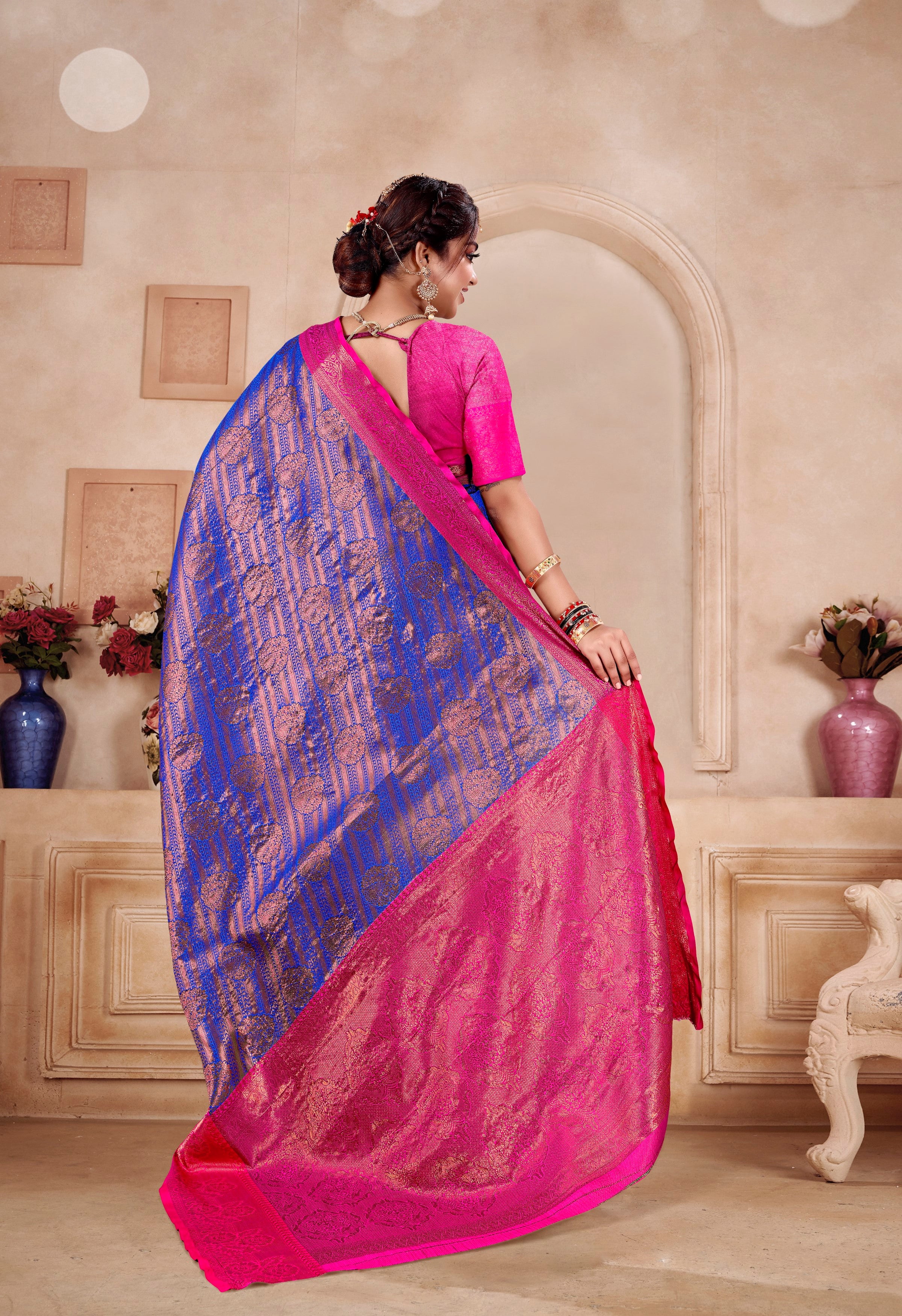 Designer Banarasi Leheriya Design Soft Silk Saree With Pure Golden Zari Border