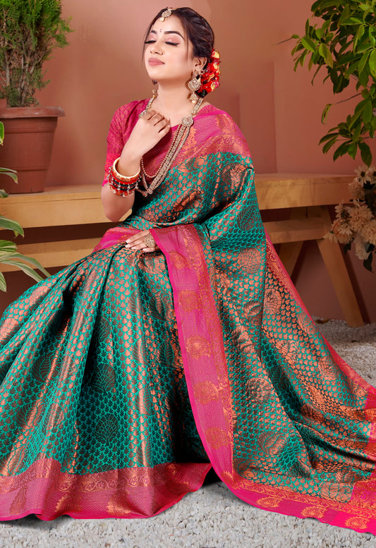 Vsaree Designer Banarasi Silk Saree With Having Rich Pallu And Blouse