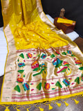 Vsaree Yellow Soft Banarasi Silk Paithani Saree with Zari Weaving Pattern With Contrast Border And Rich Pallu With Contrast Blouse