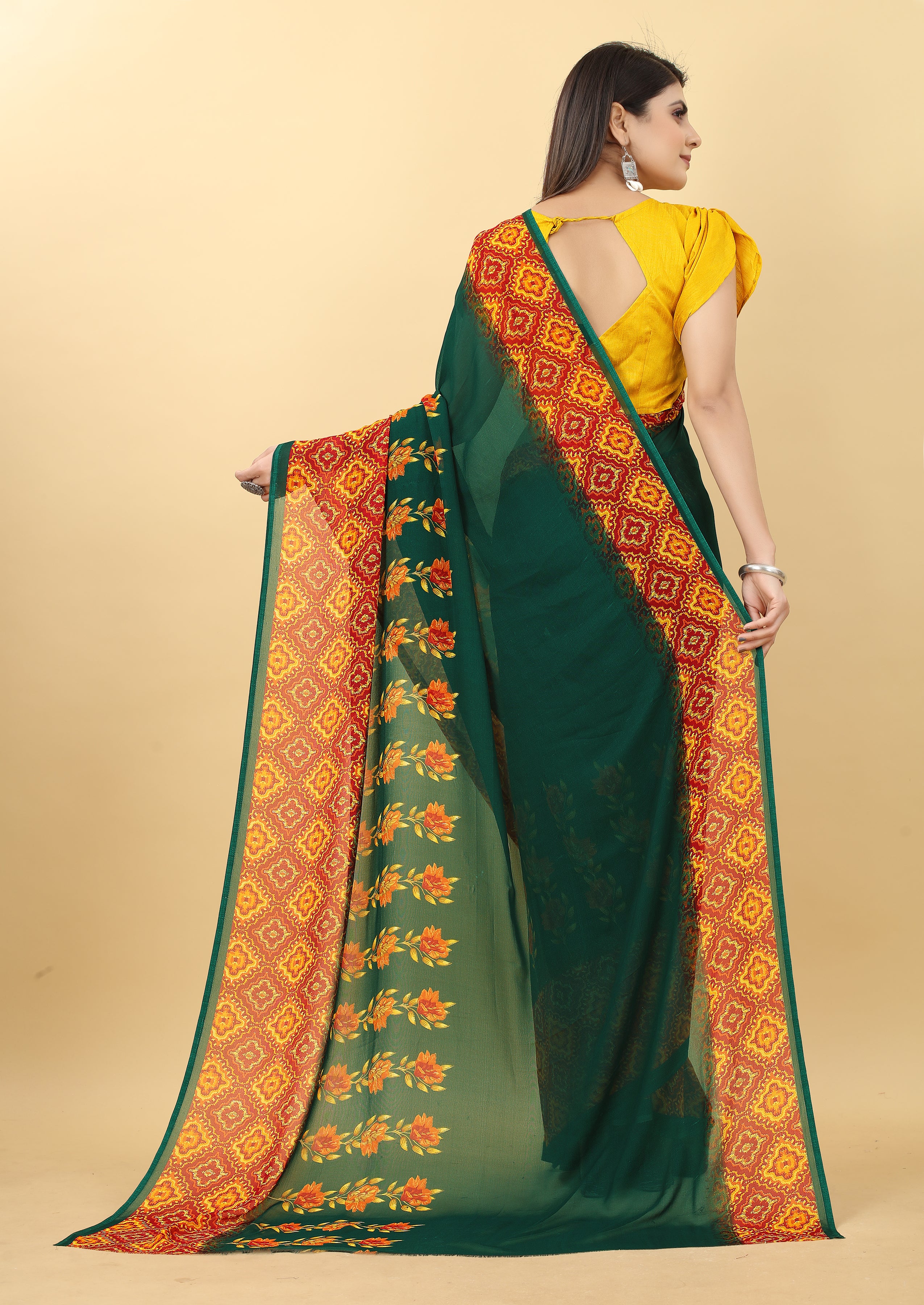 Vsaree Green Georette Designer And Printed Work Saree With Georette Blouse For Women