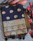 Vsaree Navy Blue Katan Silk Saree With zari weaving pallu Or Border And Blouse