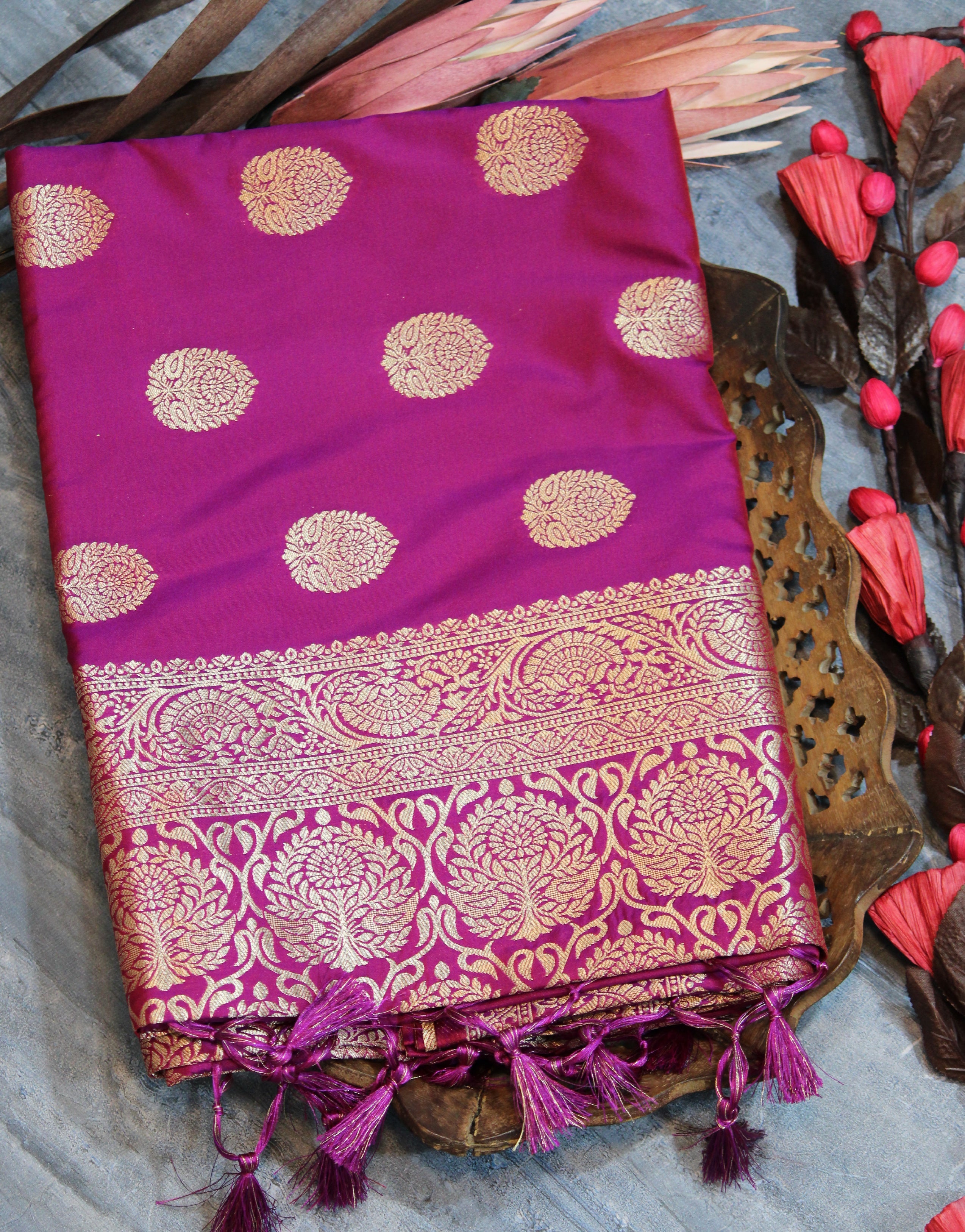 Vsaree Purple Katan Silk Saree With zari weaving pallu Or Border And Blouse