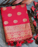 Vsaree Rani Pink Katan Silk Saree With zari weaving pallu Or Border And Blouse