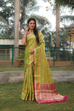 Vsaree Organza Silk Ikkat Golden Zari Weaving Patola Saree With Blouse And Rich Pallu