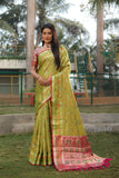 Vsaree Organza Silk Ikkat Golden Zari Weaving Patola Saree With Blouse And Rich Pallu